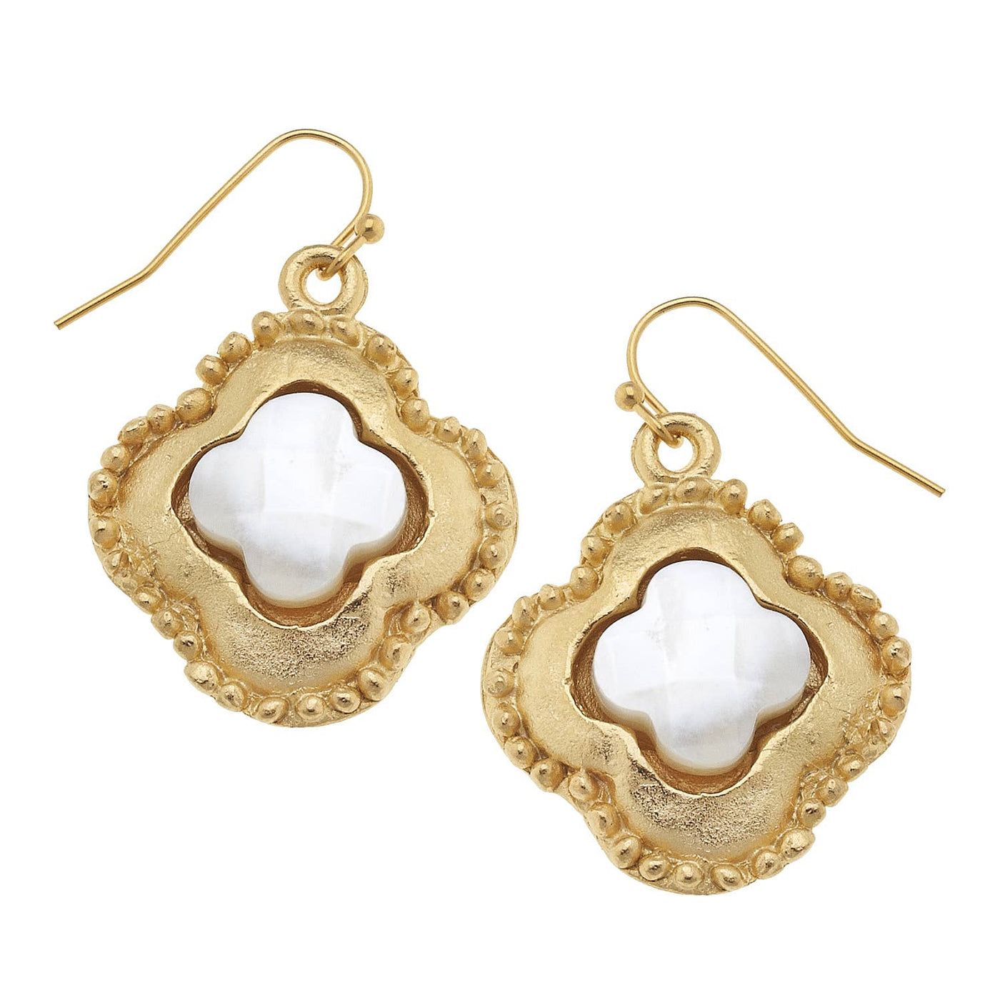 Gold Clover with Genuine Mother of Pearl Earrings