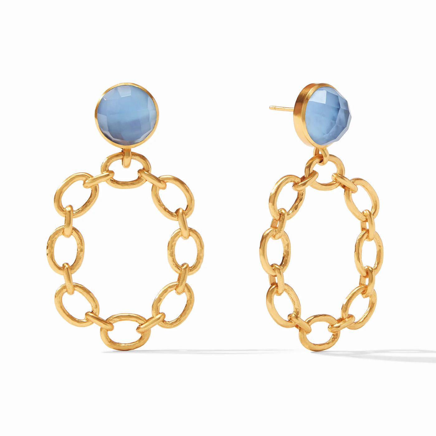 Julie Vos Palermo Statement Earring Gold Iridescent Chalcedony Blue