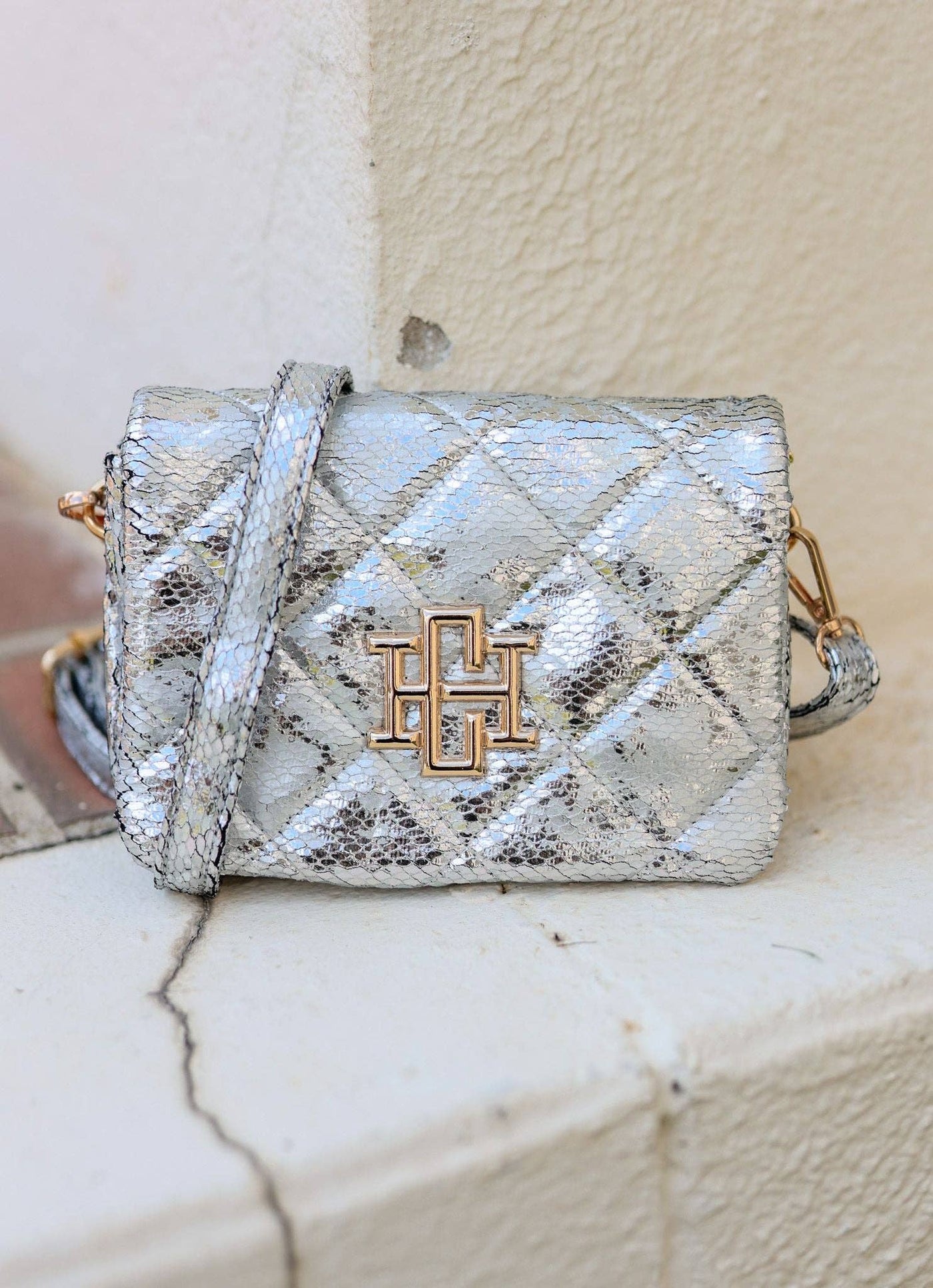 Veronica Quilted Crossbody SILVER FLECK