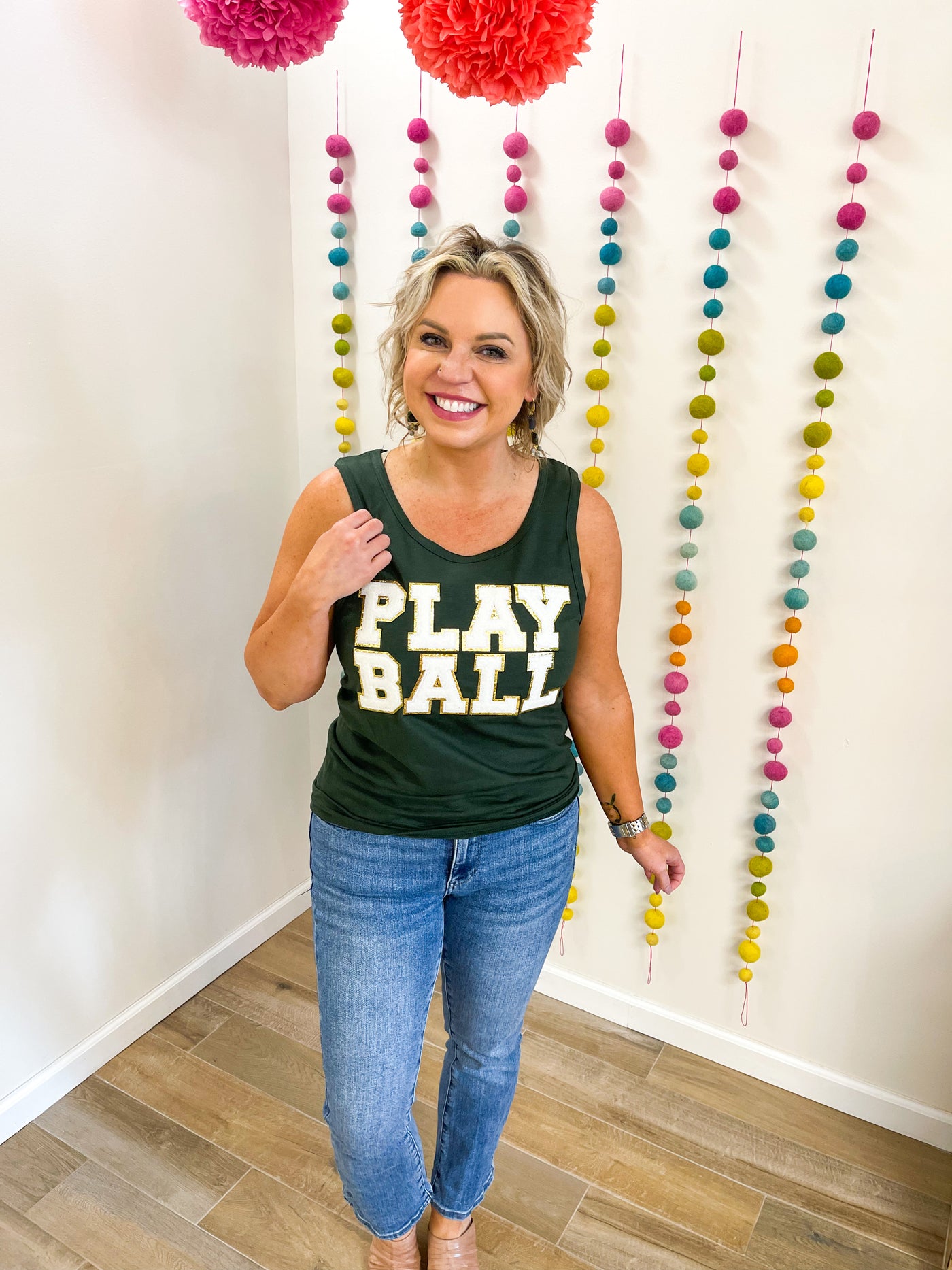 Play Ball Tank Top (Forest Green)