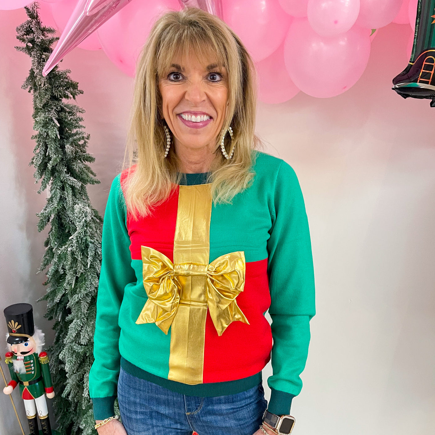 Bow Holiday Sweater (Red/Green/Gold)